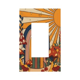 70s Boho Vintage Sun Rainbow 1 Gang Single GFCI Rocker Outlet Light Switch Retro Mushroom Floral Wall Plate Cover Decorative One Device Electrical Dimmer Faceplate