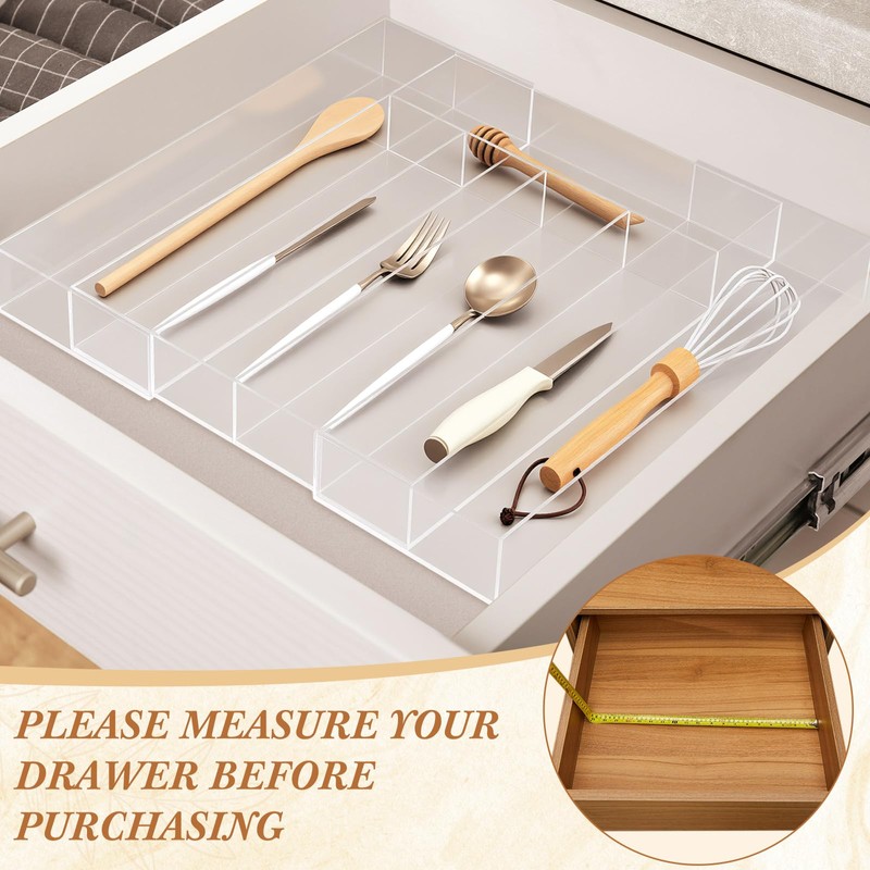 Teenyyou 1 Pack Expandable Kitchen Drawer Organizer Clear Acrylic Utensil