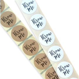 25mm Round Brown or White Throw Me Confetti Stickers - Wedding Confetti Packet Labels for DIY Wedding (100 Pack) (White)