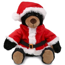 DolliBu Santa Black Bear with Red Plaid Hoodie Stuffed Animal Plush Toy - Super Soft Dress Up with Red Santa Claus Outfit, Cute Wildlife Gift with Name Personalization - 10 Inch