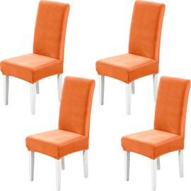 Xundefeng Soft Velvet Dining Chair Covers for Dining Room Set of 4 Pack Slipcovers Chairs Cover Stretch Slipcover, Orange