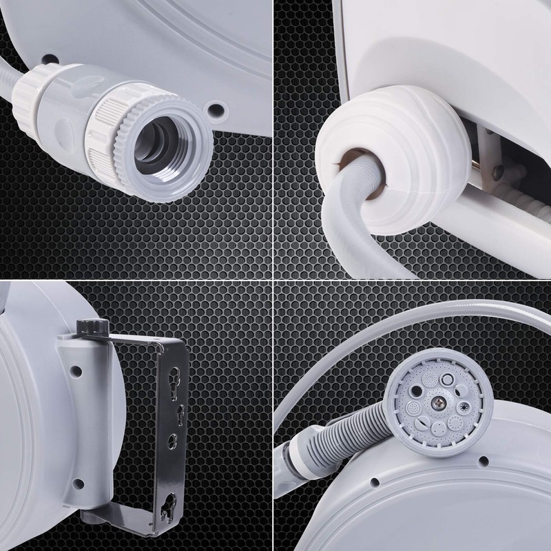 Retractable Garden Water Hose Reel Storage Gun Rewind Wall Mount