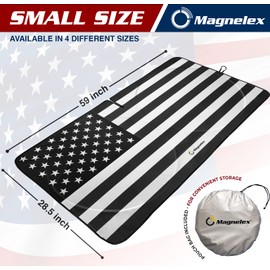Magnelex American Flag Windshield Sun Shade, High-Resolution Car Sun Shield with Mirror, Cut-Out for Automotive Interior Sun and Heat Protection, Folding Car Sunshade - Small, Black & White