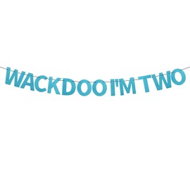 Wackadoo I'm Two Banner, Pre-Strung Happy 2nd Birthday Banner Glitter Blue Birthday Garland Second Birthday Decoration for Boys Girls Two Years Old Birthday Banner Party Supplies