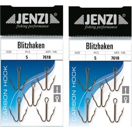 Set of 2 Jenzi Flash Hooks Size 2 4 6 8 10 Pieces Zander Pike Swallowing Hooks Twin Hooks Sharp Predatory Fish (Hook Size 8)