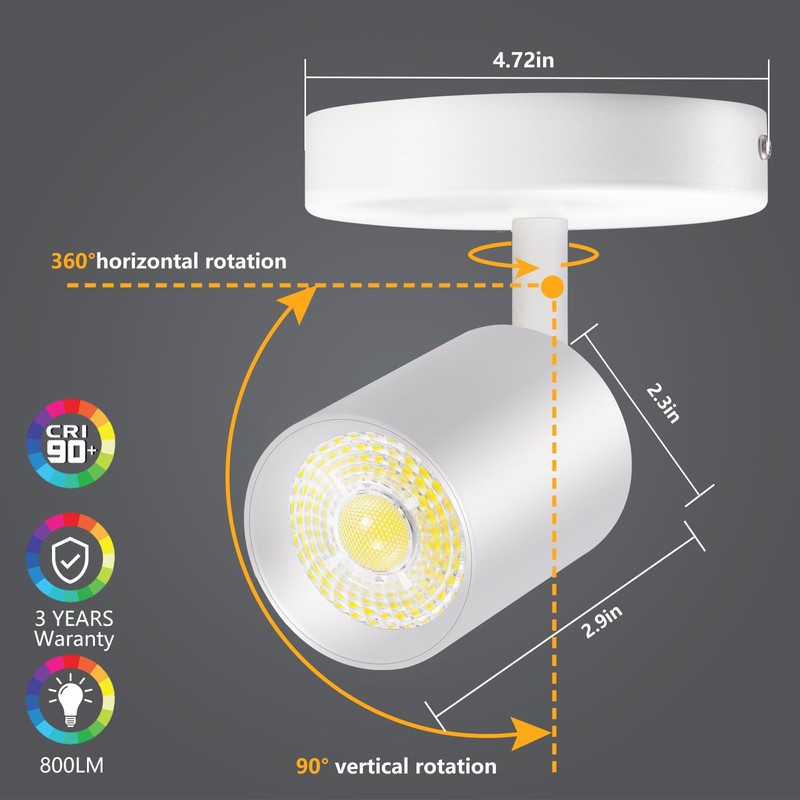 VANoopee Flush Mount LED Ceiling Spotlight Dimmable Adjustable Spotlight Directional