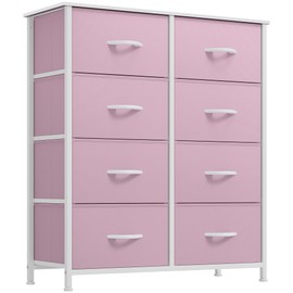 YITAHOME Fabric Dresser for Bedroom, Tall Storage with 8 Drawers, Black Dresser & Chest of Drawers, Storage Drawer Organizer for Closet (Rose Pink)