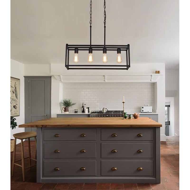 AMZASA Black Rectangle Island Lighting Rectangular Modern Industrial Chandelier 4