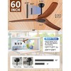 Ceversa 60 Inch Outdoor Ceiling Fan Without Light,Solid Wood 3
