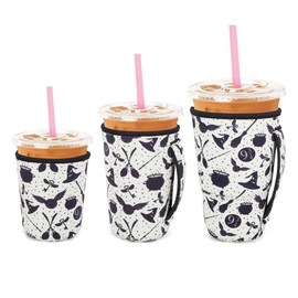 3 Pack Iced Coffee sleeve Insulated Neoprene Cup Sleeves with handle For Cold Drinks Beverages, Reusable Cup Holder for 16oz-32oz Coffee Cups (Wizard's Trip)