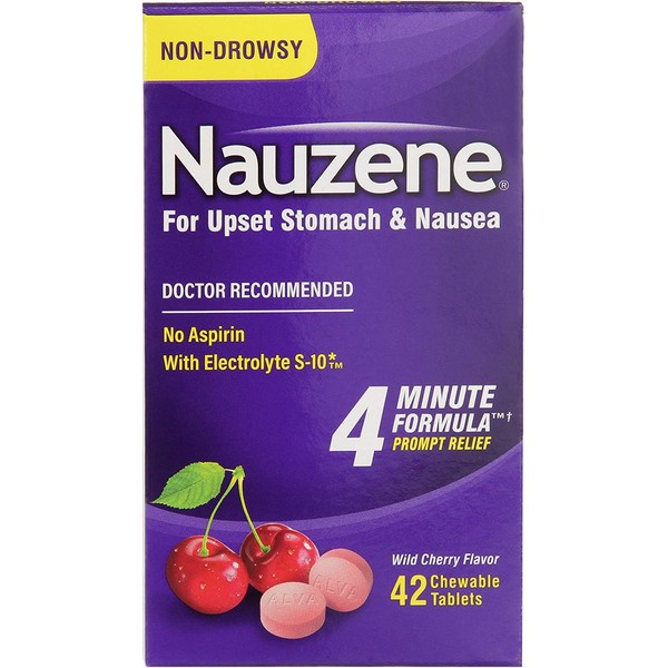 Nauzene Upset Stomach & Nausea Chewable Tablets Wild Cherry Flavor - 42 ct, Pack of 4