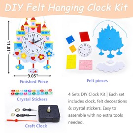 4 Pcs Felt DIY Wall Clock Craft Kit, Teaching Clock, Time Learning Tool