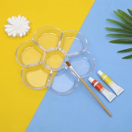 Akebrog Petal Plastic Palette Painting Dish 7 Well Flower Paint Tray Watercolor Painting Mixing Palette for Oil Acrylic Watercolor Gouache,Easy Wash, Paint Palette (Transparent)