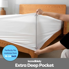 Comfyanno Twin Size Fitted Sheet Only Deep Pocket, Fits 18” to 24” Deep Mattress - Soft Brushed Microfiber - Light-Weight & Breathable - Hotel Quality - Wrinkle & Fade Resistant - White Fitted Sheet