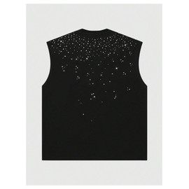 Verdusa Men's Glitter Rhinestone Tank Top Sleeveless Crew Neck Party Going Out Tops Black Large