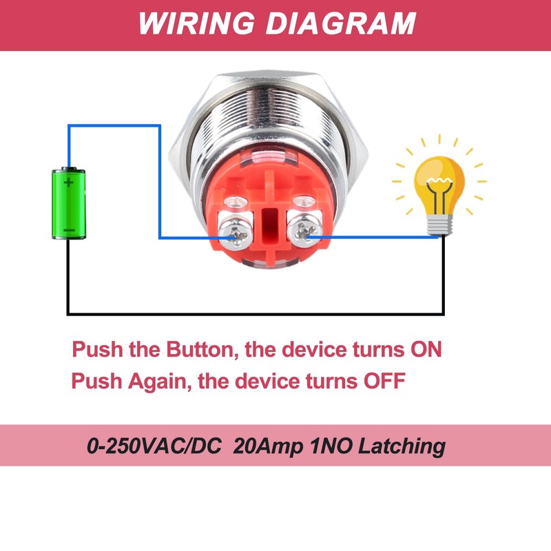 DMWD 22mm Heavy Duty Latching Metal Push Button Switch Waterproof