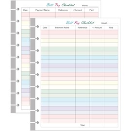 (2-Pack) 9-Disc Bill Pay Checklist Refills - 100 Sheets/200 Pages Classic Size Colorful Monthly Budget Forms for Happy Planners, 7"x9.25"