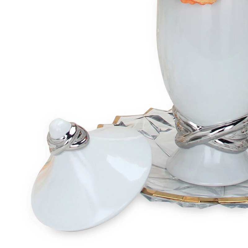Homeroots 13" White and Silver Abstract Oval Ceramic Ginger Jar