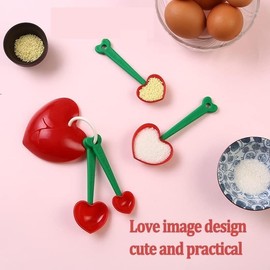 5 Pack Cherry Measuring Spoons Set, Love Heart-Shaped Measure Spoons and Egg Separator,Plastic Measuring Scoops for Baking and Cooking