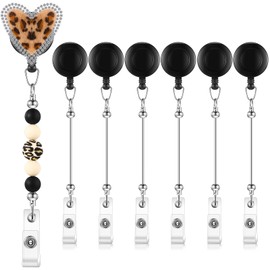 Sayglossy 6 Pcs Beadable Badge Reels with Bar Retractable Beaded Holder Clips for Beads ID Name Badge Reels Jewelry Christmas DIY Gift for Nurse Teacher Office(Black)