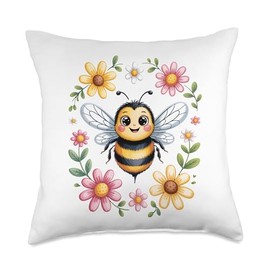 Groovy Summer Bumble Bee Music Festival Vacation Holiday Throw Pillow