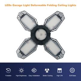 2PCS AC110-130V 80W Motion Sensor LEDs Garage Light Deformable Folding Ceiling Lights with 4 Adjustable Panels E26 Base Socket Holder 6500k White Light for Garage Warehouse Workshop Basement Gym Kitchen