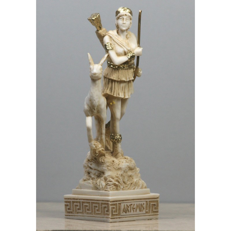 Griechische römische Göttin Artemis Diana Alabaster Statue Skulptur Figur bunt