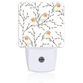 Neidius Teal Orange Robin Birds on Willow Branches Night Light for Kids Girls Boys,LED Night Light Plug into Wall with Dusk to Dawn Sensor for Room Decor,Hallway,Kitchen,Bathroom,Nursery,Stairs