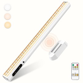 bravzurg Rechargeable Magnetic LED Light Bar with Remote, Under Cabinet Lighting Wireless, Battery Powered Operated Wall Strip Lights, Dimmable Desk Lamp for Mirror Closet Bathroom Kitchen – White