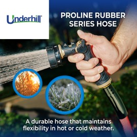 Underhill Proline Rubber Series Heavy-Duty Garden Hose for Hot or Cold Water, Lightweight, 500 PSI BP, 150 PSI WP, H58-015PRO-R 5/8 Inch x 15 ft Red
