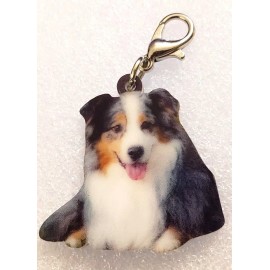Australian Shepherd Dog Down Flat Acrylic Purse Charm Zipper Pull Jewelry