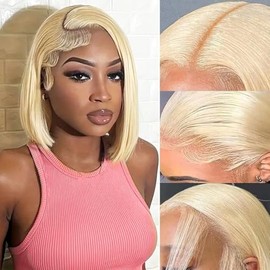 Recomtic 13x4 Blond Wigs Human Hair Pre Plucked Pre Cut for Women 613 bob Wigs Human Hair