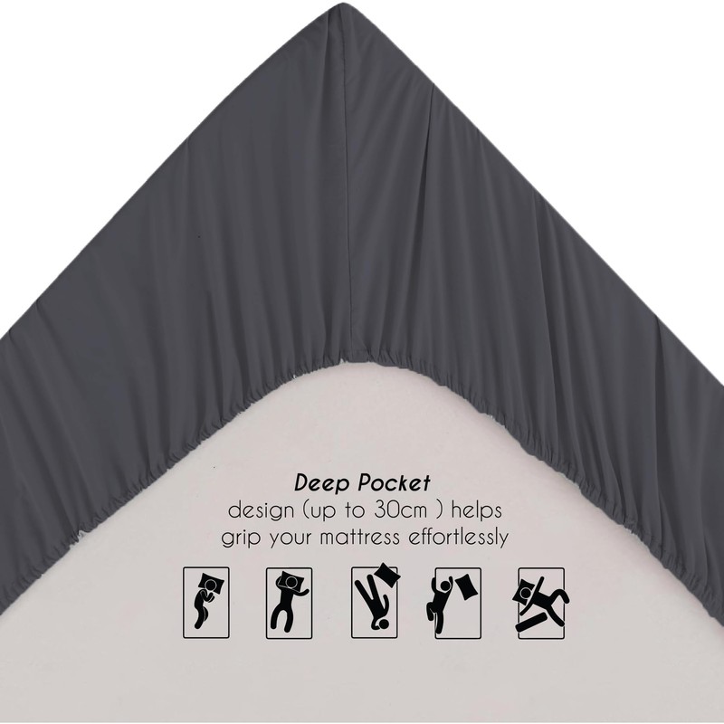 EV Dekor Fitted Sheet Single, Charcoal - Deep Pocket Bedsheet