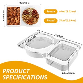 Gnesyom 20 sets disposable double compartment plastic container for sauce snac，condiment container with lid,reusable snack containers with lids，snack pack containers