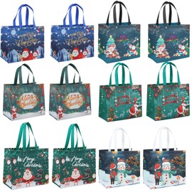 12 x Christmas carrier bags, Christmas carrier bag made of non-woven fabric, Christmas carrier bags, reusable Christmas carrier bags for wrapping gifts, Christmas party supplies (32 x 25 x 17 cm)