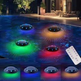Pugwoy Solar Floating Pool Lights,RGBW Upper and Lower Color Changing LED Light,Waterproof Pool Lights That Float,Remote Controlled Floating Light for Hot Tubs,Outdoor Decorations (4, RGBW)