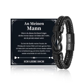 VU100 Ich Liebe Dich Gifts for Men, An Meinen Sohn/Mann Leather Bracelet Men's with Engraving Birthday Christmas Gift for Him Husband Boyfriend Son Valentine's Day Anniversary Gift for Him, Stainless