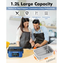 Hugmazing Cordless Electric Lunch Box for Adults, Men & Women – Rechargeable Self-Heating Food Warmer with 1.2L SS Container, Battery-Powered Heated Lunch Box, Perfect for Work and Travel Use