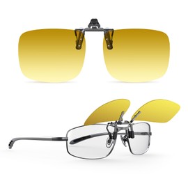 Goiteia Polarised Clip on Night Driving Glasses for Men Women,2-in-1 Brown-Yellow Lens Block 90% of Headlights Glare,Easy to Flip up with One Hand