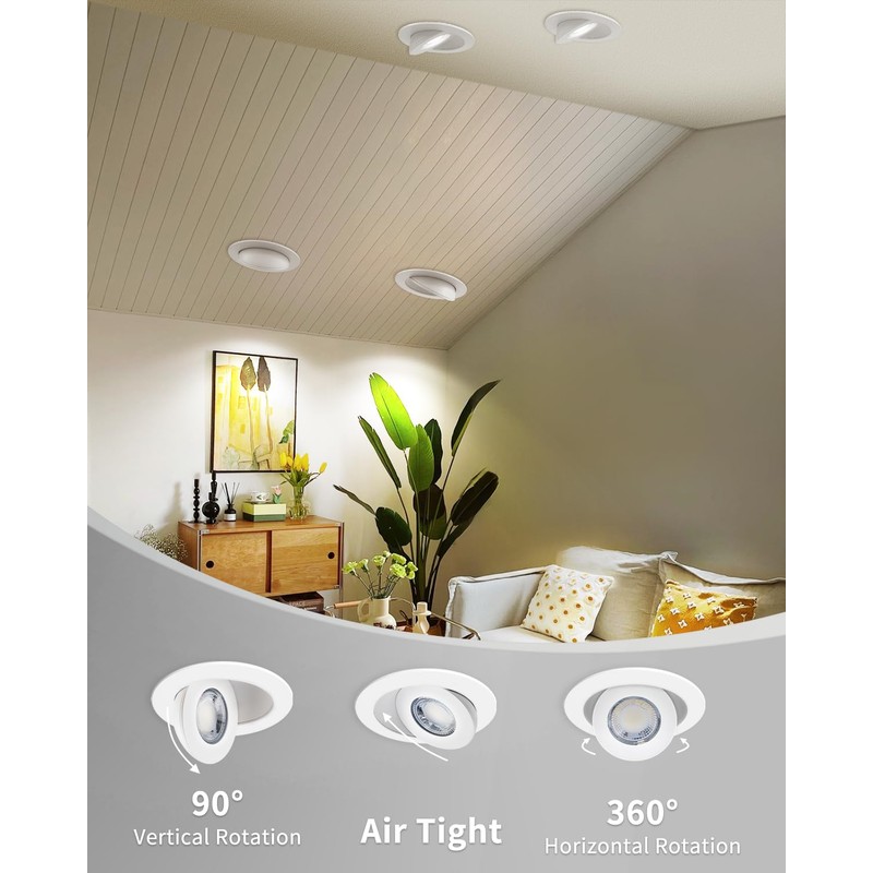 Adetu 4 inch 5CCT Gimbal Led Recessed Lights, 360°+90° Adjustable