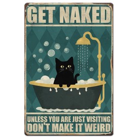 SUPERDANT Black Cat Bathroom Tin Signs Get Naked Metal Tin Signs Black Cat Signs Bathroom Funny Tin Sign Vintage Metal Tin Sign Metal Plaque Wall Art for Bathroom Toilet Home Wall Decor