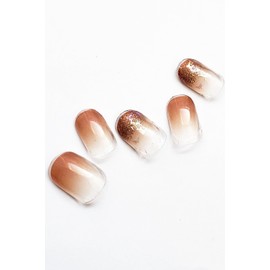 S&K NAIL Light Brown Gradient & Glitter Nail Seal, Gel Nail Seal, Hardening Type, No Hardening Required, Just Stick, Hand, Autumn, Winter, Simple, Wedding, Bridal, Wedding, Brown, 8 Sizes, 20 Pieces,