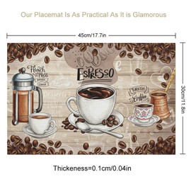 Coffee Time Placemats Set of 4, 12x18 Inch Farmhouse Retro Coffee Bean Cup Latte Tea Party Wooden Plank Holiday Cafe Table Mats for Party Kitchen Dining Decoration
