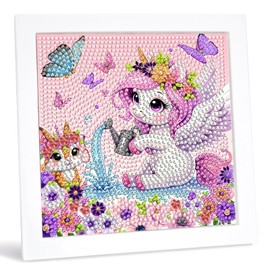 ZJKUBOIS Diamond Painting with Wooden Frame, DIY Diamond Painting Unicorn Craft Set for Girls Children, Pictures Unicorn Squirrel 15 x 15 cm, Diamond Pictures Arts Craft for Home Wall Decor