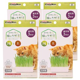 Cat Man Grown at Home, Raw Cat Vegetables, Seeds and Soil, Set of 4 Refills, Set of 3