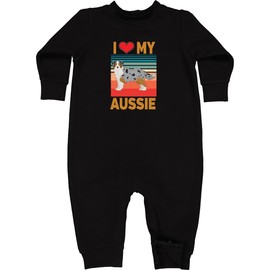 inktastic Toy Aussie I Love My Australian Shepherd Baby Fleece Romper 12 Months Black 41a88