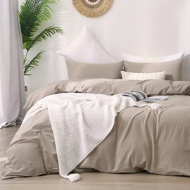 ATsense Duvet Cover Twin Size, 100% Washed Cotton, Linen Feel, Tannish Linen Grey Comforter Cover, 3 Pieces Bedding Set, Soft and Breathable, Premium Luxury Hotel Style, Farmhouse Style