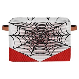 LLCXCSI Storage Bin White Spider Web, Closet Organizer Bins with Handles, Decorative Collapsible Canvas Storage Baskets for Nursery Shelf, Clothes, Toy, Towel, Book, 15"x11"x9.5"