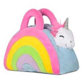iscream Rainbow Friends Plush 11" Plush Rainbow Tote and Unicorn with Embroidered Accents for All Ages