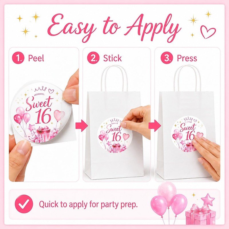 Sweet 16 Birthday Favor Stickers: 120 Paper Round Labels